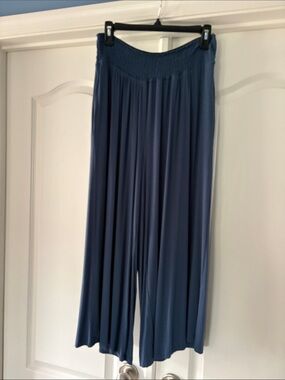 white birch Wide Leg Smocked Waist Pants in Slate Blue